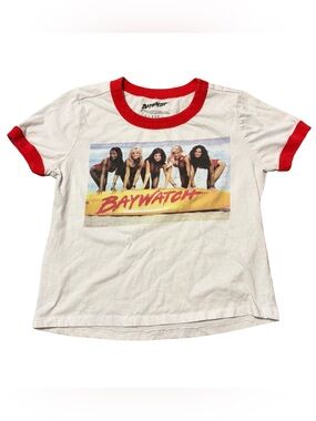 Baywatch cropped Graphic Ringer Tee in White and Red meduim